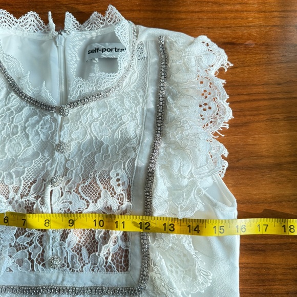 Self-Portrait White Lace Ruffle Dress with Diamanté buttons sz 2 - Picture 13 of 15